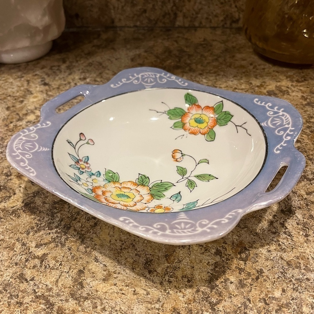 Vintage Square Blue Floral Lusterware Bowl 9” Dish Made in Japan - Picture 9 of 16